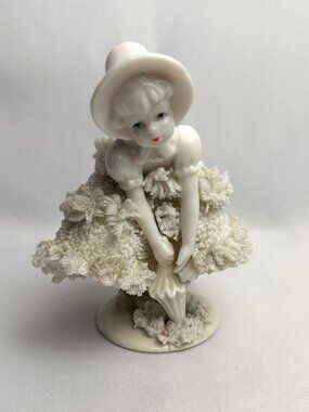 Lenwile Ardalt Porcelain Spaghetti Girl Vintage Figurine with Umbrella Japan